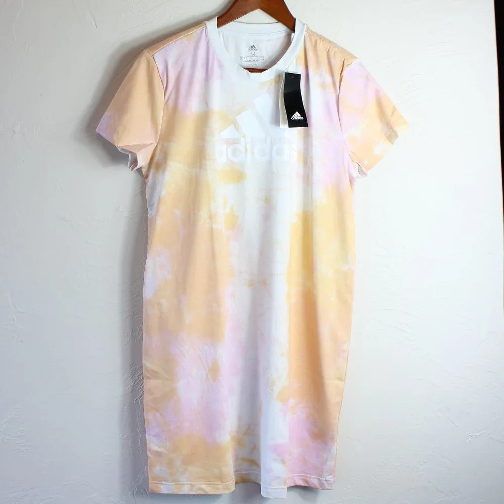 Adidas Tie Dye T Shirt Dress Orange Purple Large NWT - Picture 1 of 5
